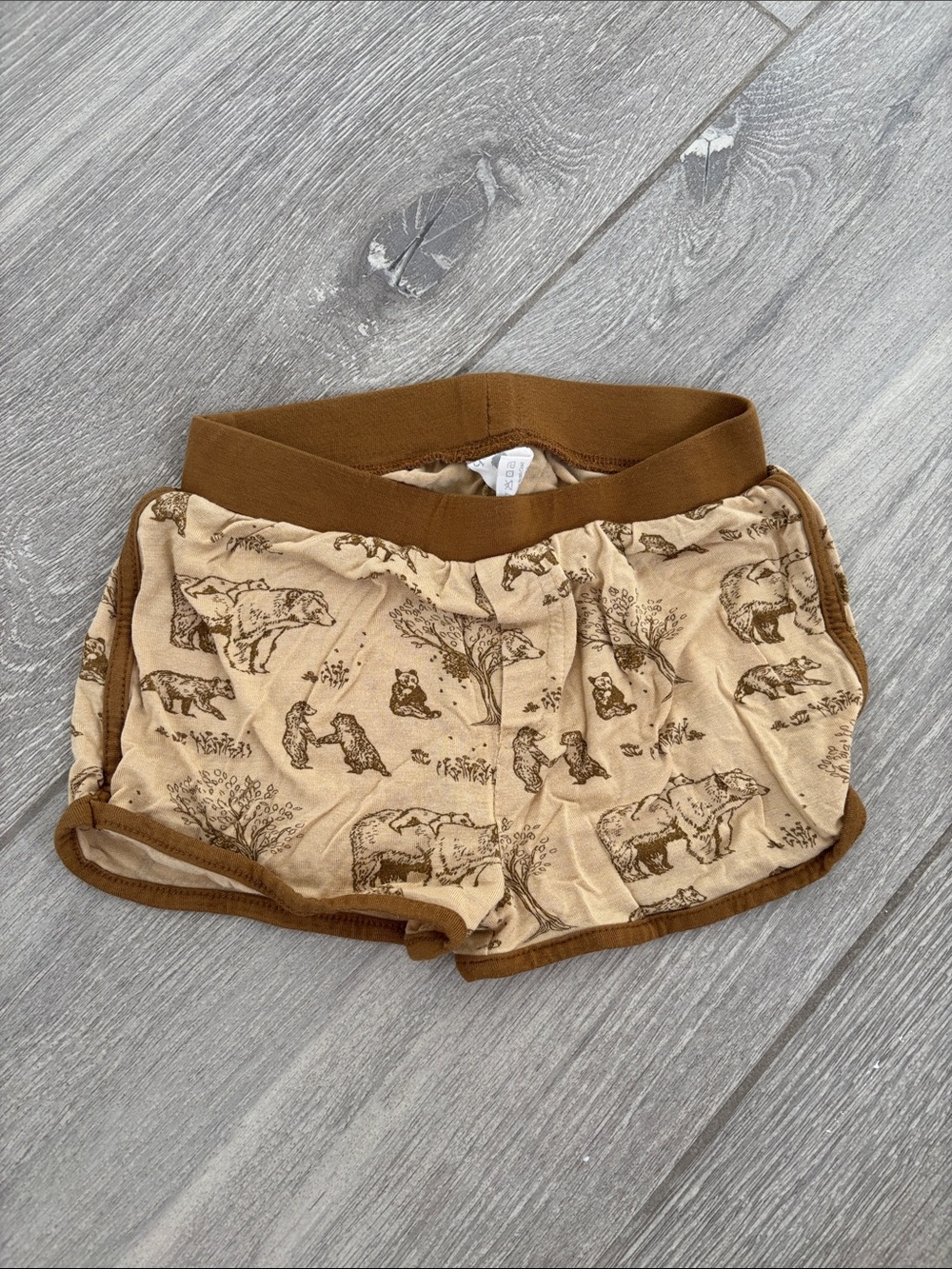 kate quinn Tan and Brown Bear-Print Shorts